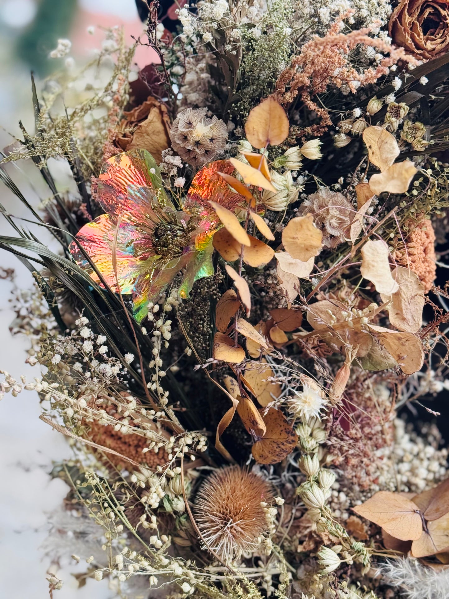 Trockenblumenkranz mit Schimmer Blüte